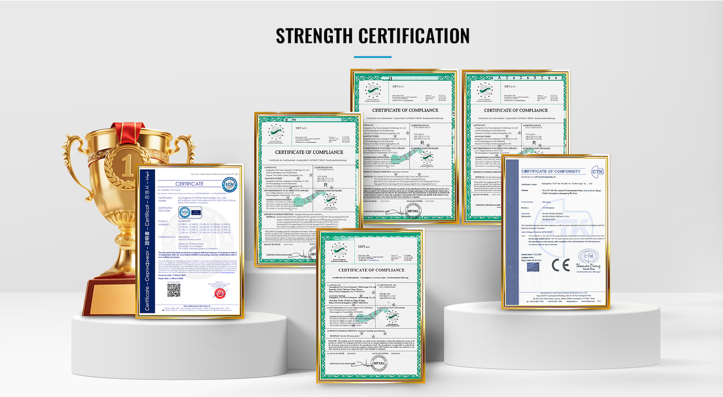 Funtime amusement machine product certifications and compliance certificates